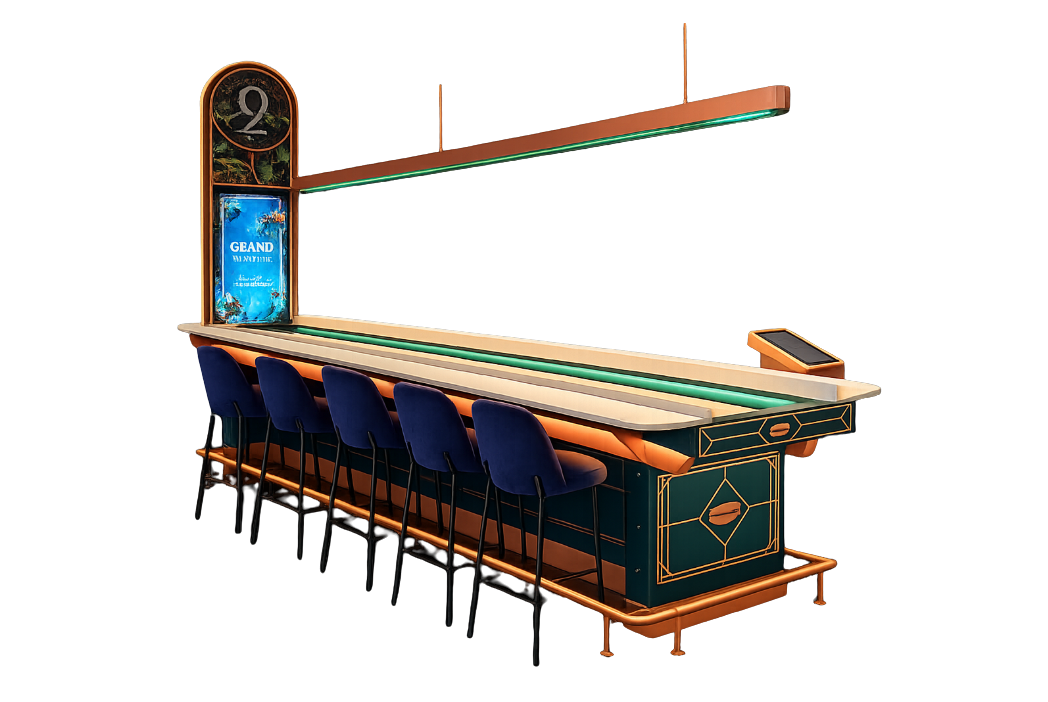Custom-branded shuffleboard with digital signage as a venue centrepiece
