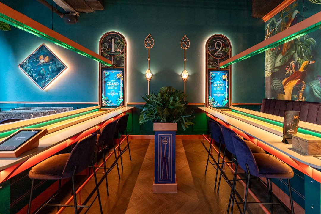 Custom Shuffly shuffleboards installed at The Grand Shuffle venue